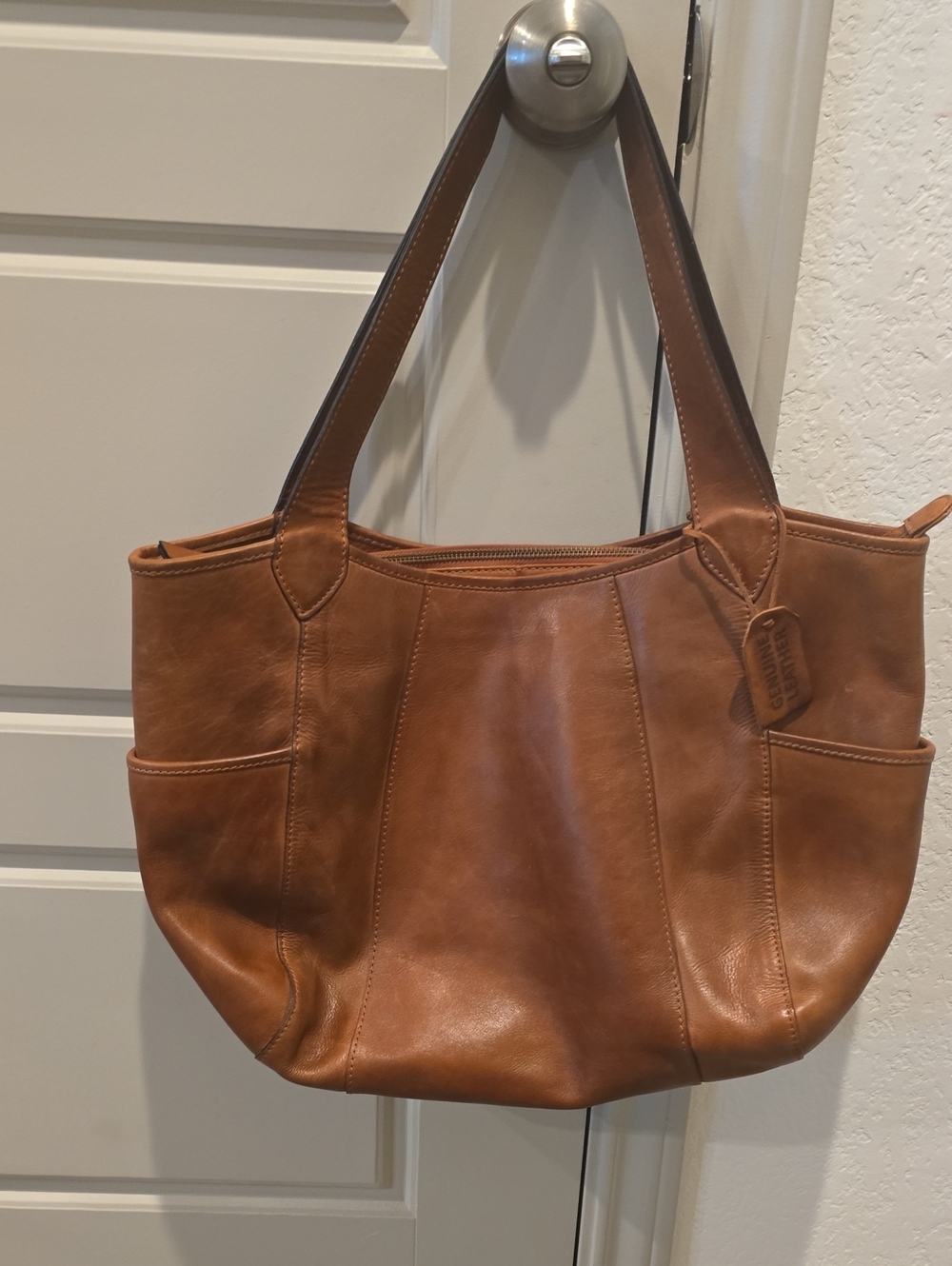 Leather Tote Bag in Cognac Brown - Unbranded